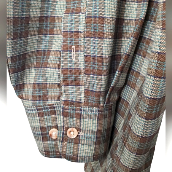 John Ashford Men's Wrinkle free Oxford. Brown green plaid. XL - Picture 4 of 11